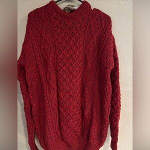 Aran Sweater Market Ireland  Red Cable Knit Sweater Women’s XXL Merino Wool NWT